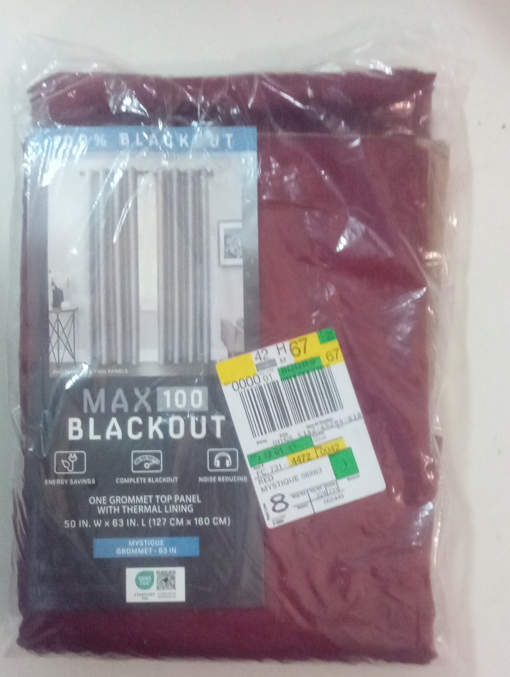 Max100 Blackout Window Curtain Panel Burgandy 63" Grommet Hanging NWT $75